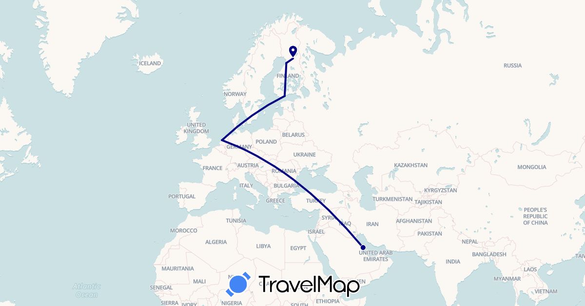 TravelMap itinerary: driving in Finland, Netherlands, Saudi Arabia (Asia, Europe)